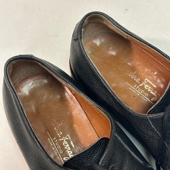 VGUC Salvatore Ferragamo Plain Toe Derby Black Scotch Grain Italy US 11.5 D - Picture 8 of 13